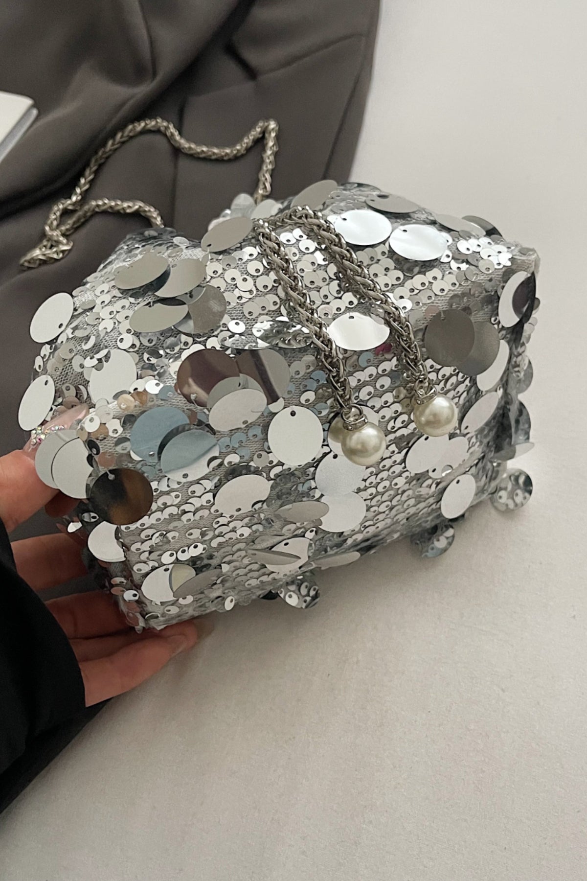 Drawstring Sequin Crossbody Bag