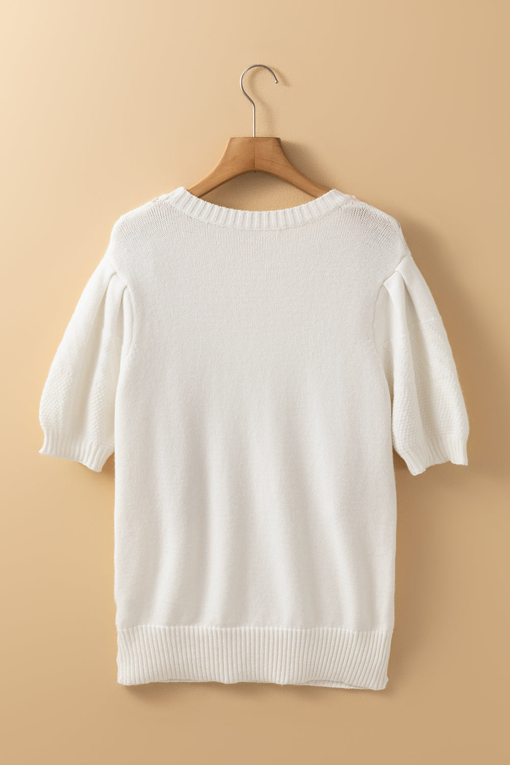 Cable Knit Round Neck Half Sleeve Sweater