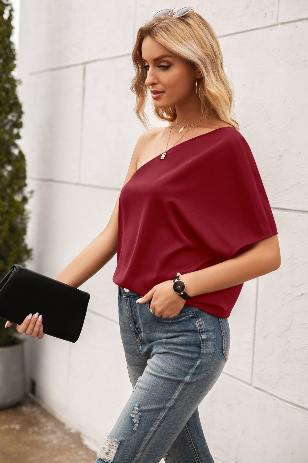 Ivy Lane Single Shoulder Half Sleeve T-Shirt