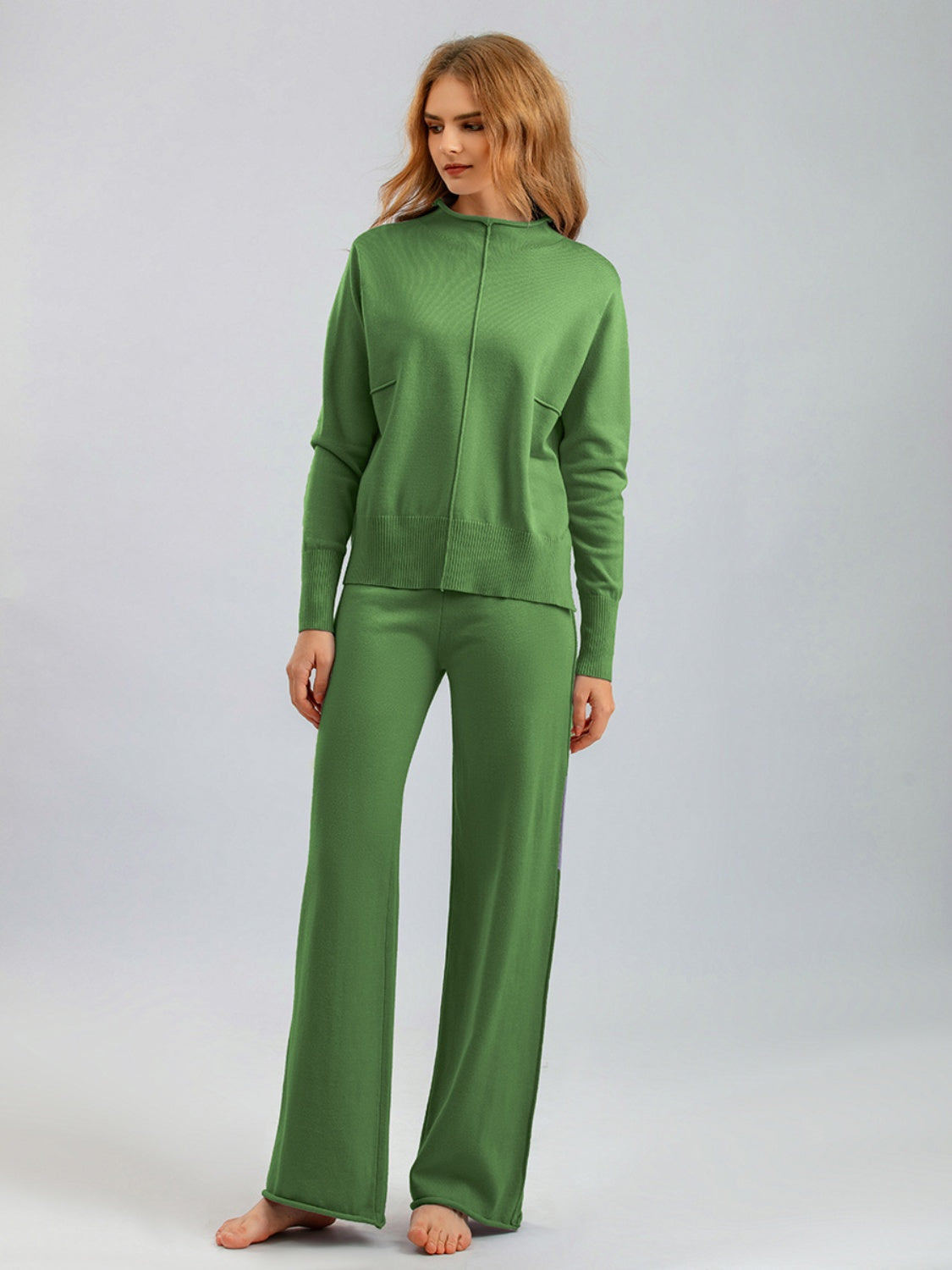 Basic Bae Mock Neck Long Sleeve Top and Pants Sweater Set