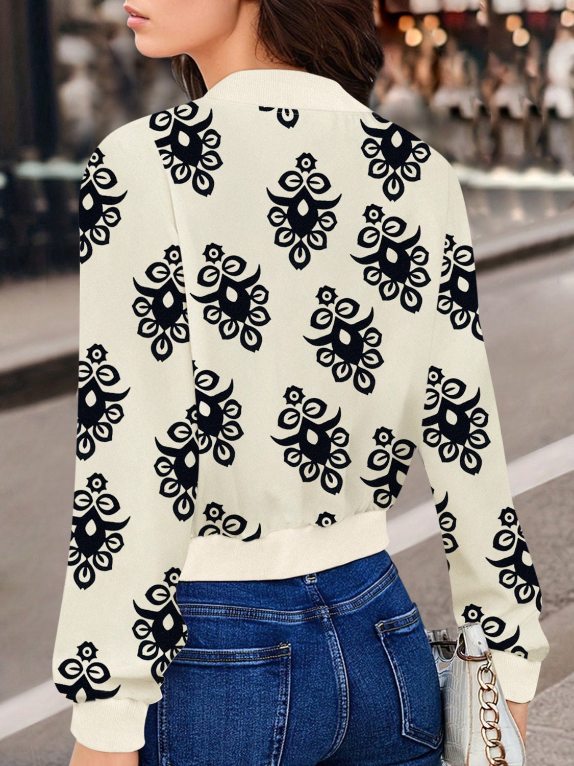 Printed Zip Up Long Sleeve Jacket