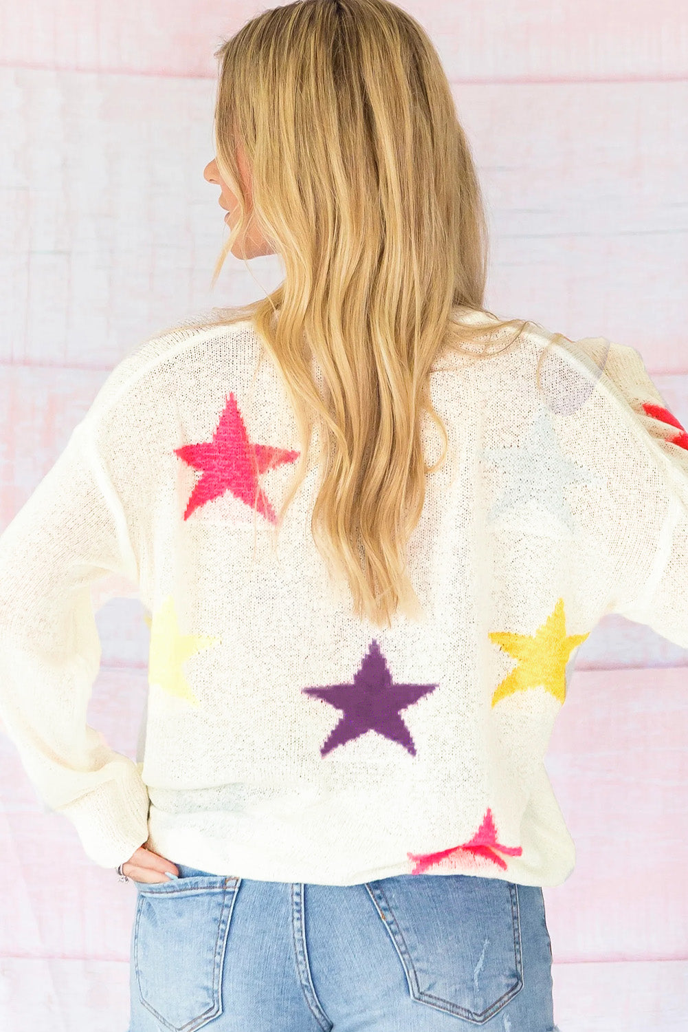 Contrast Star Round Neck Sweater