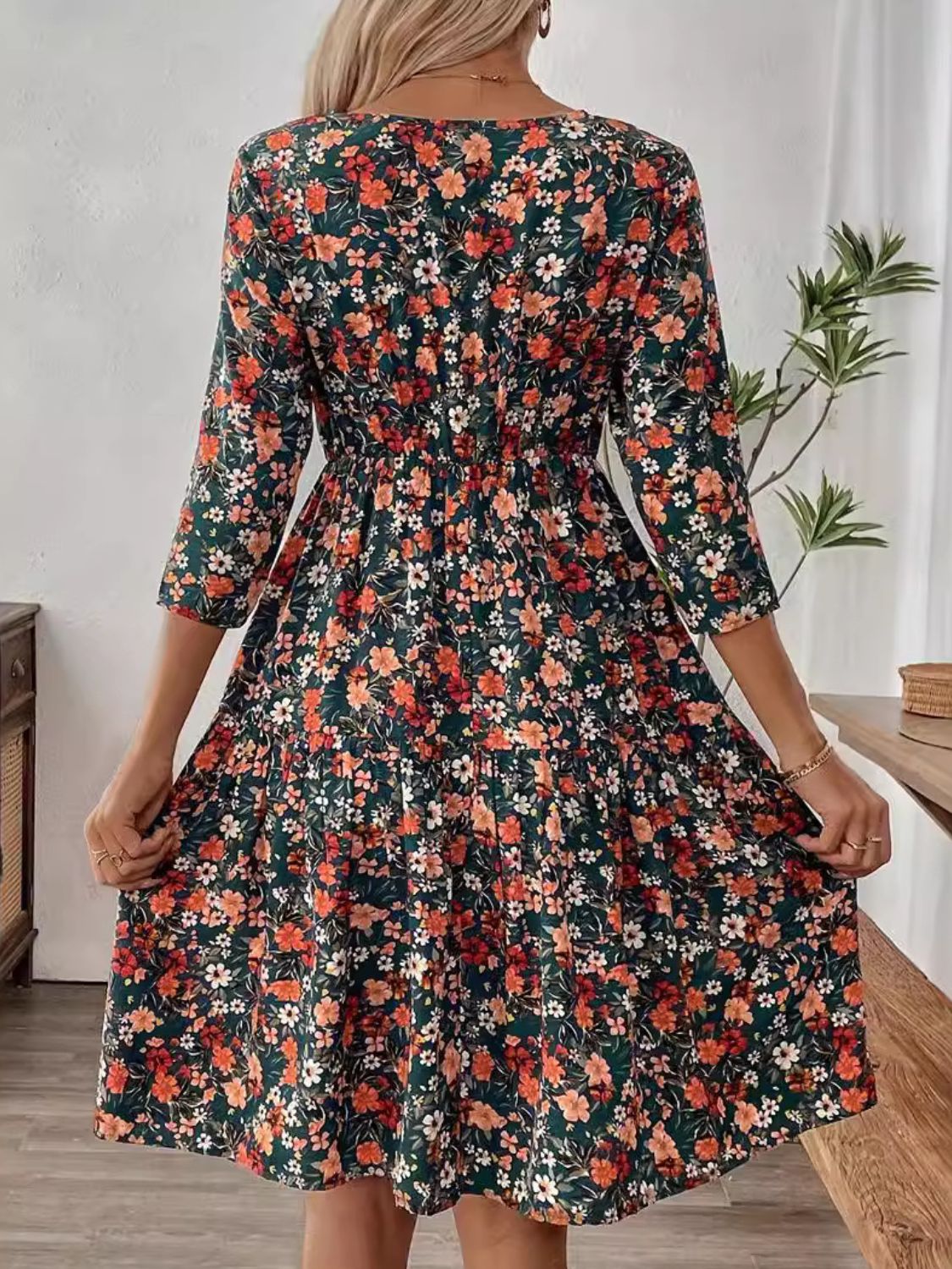 Frill Floral Round Neck Dress