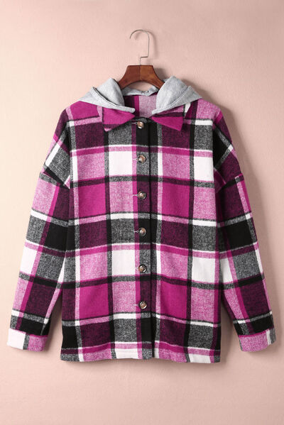 Button Up Plaid Hooded Jacket